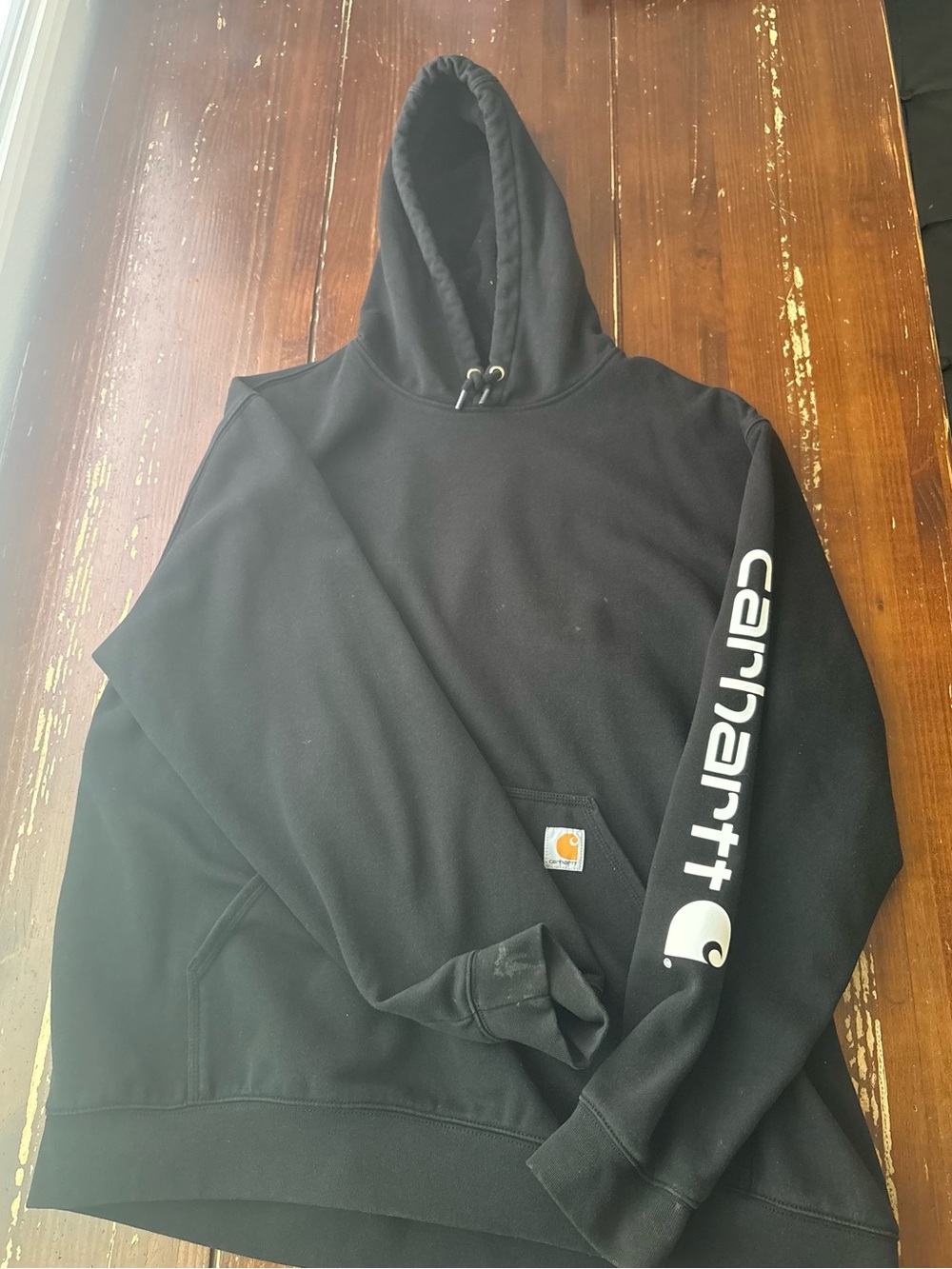 Carhartt Men's Black Crewneck Hoodie with White Sleeve Logo